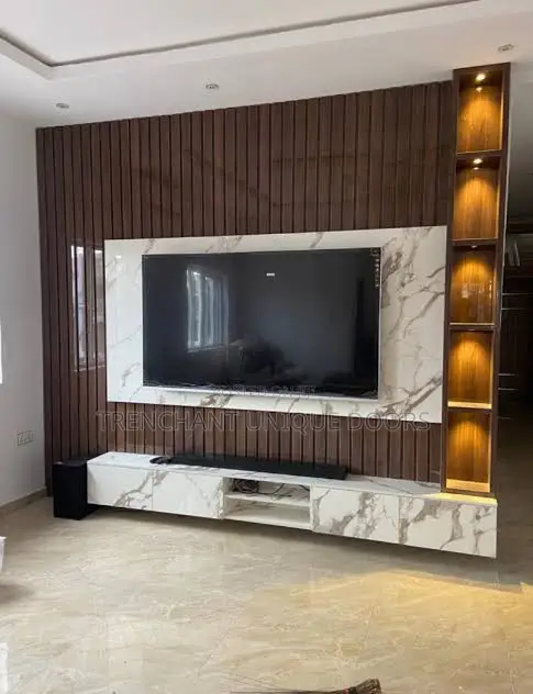 Tv Media Stand With Fluted Panel Wall Gladding