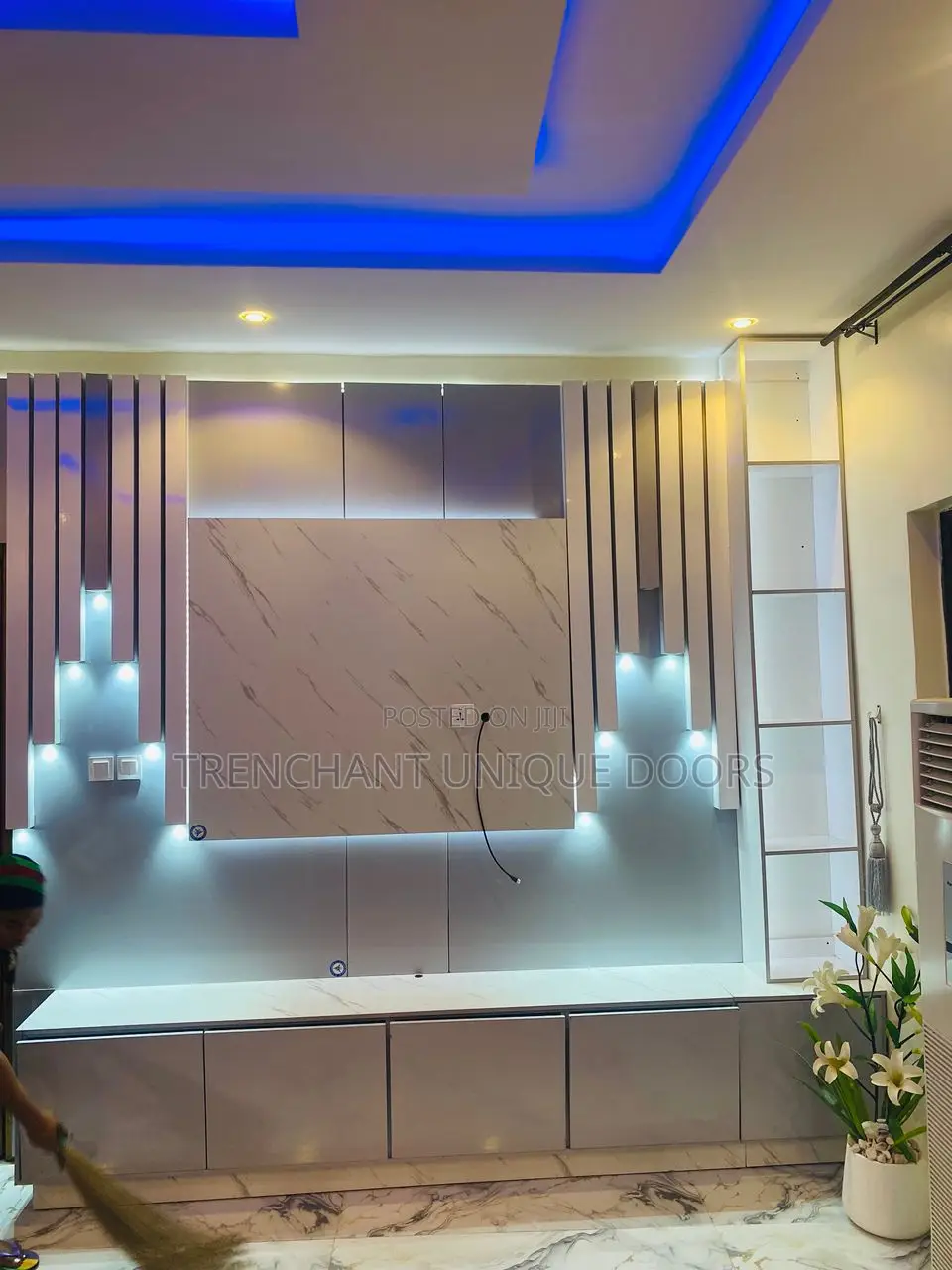 Tv Media Stand With Fluted Panel Wall Gladding