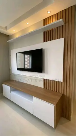 Tv Media Stand With Fluted Panel Wall Gladding