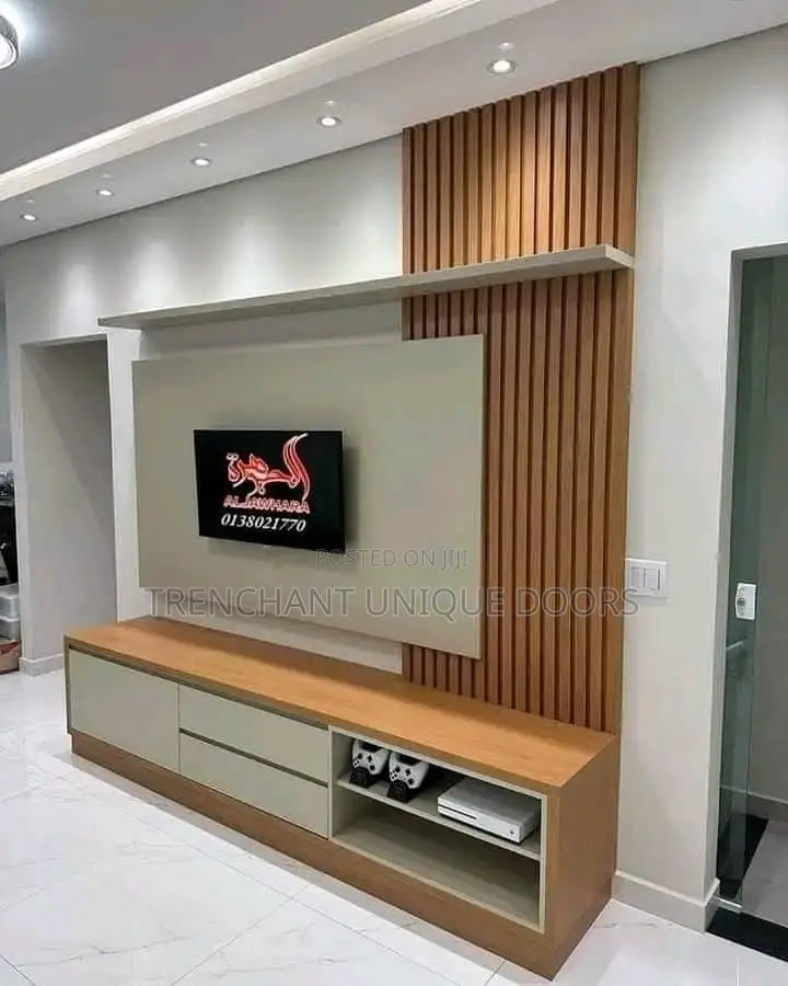 Tv Media Stand With Fluted Panel Wall Gladding