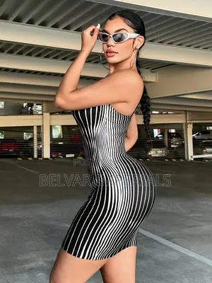 Chic Striped Off-Shoulder Bodycon Dress for Women (Pre-Order)
