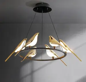 Modern Gold Bird Ring Chandelier