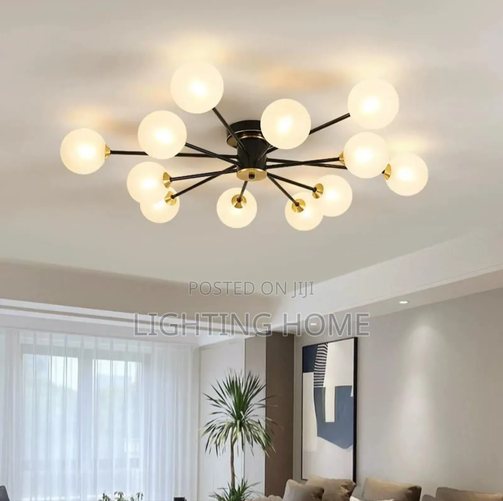 Celling Chandelier Light by 12 Glass Bk/Gd