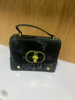 Classy Black Leather Handbag With Gold Detail – Mini Designer Bag