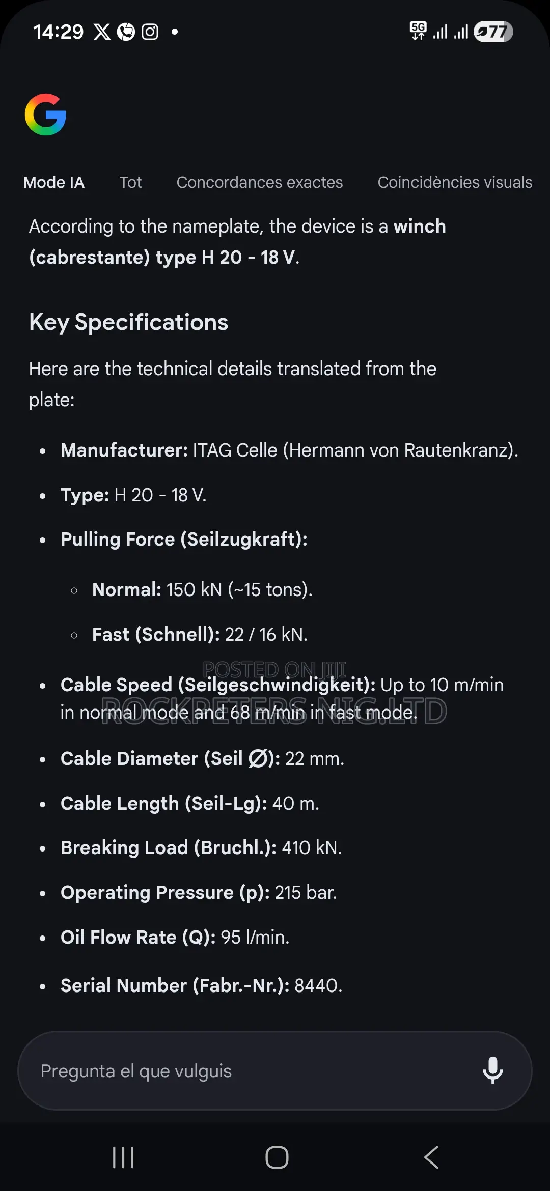 Itag-Celle 15tons Hydraulic Winch