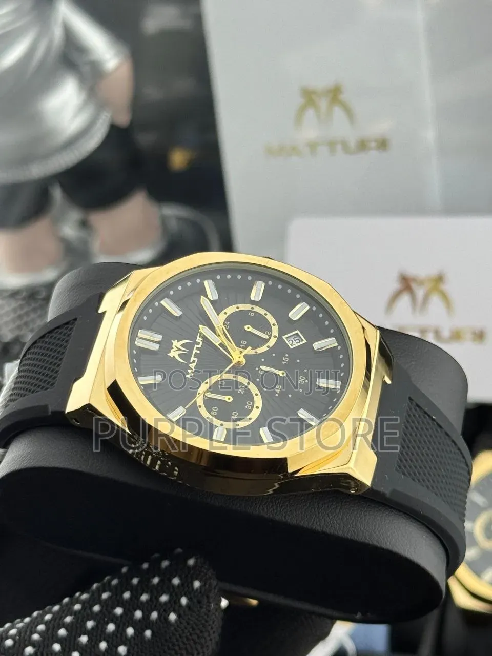 Matturi Chronograph Rubber Strap Watch Fully Packaged