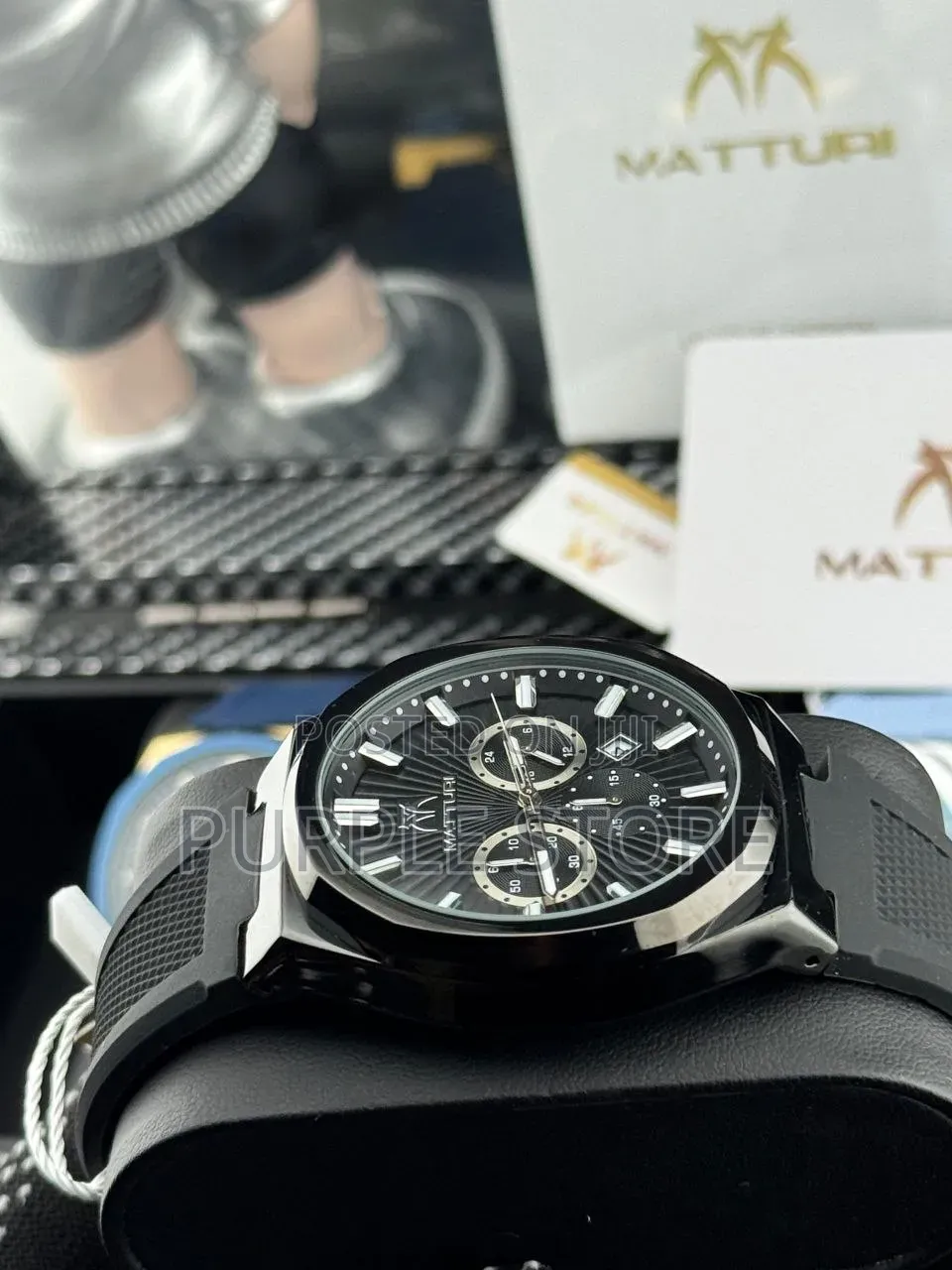 Matturi Chronograph Rubber Strap Watch Fully Packaged