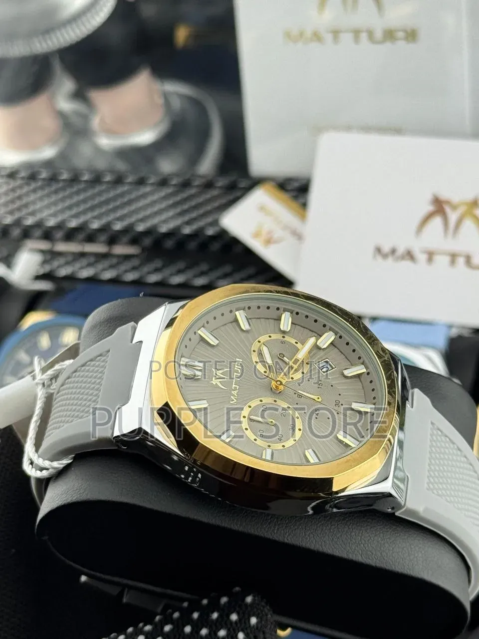 Matturi Chronograph Rubber Strap Watch Fully Packaged