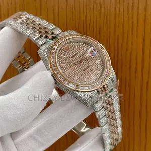 Rolex Quality Luxury Men All Iced Chain Strap Wristwatch