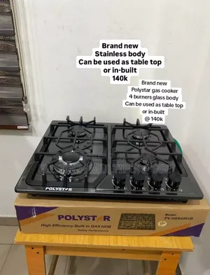 Brand New Polystar 4-Burner Glass Gas Hob - Built-in or Table Top