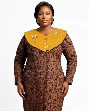 Brown Ankara Dress With an Embellished Cape