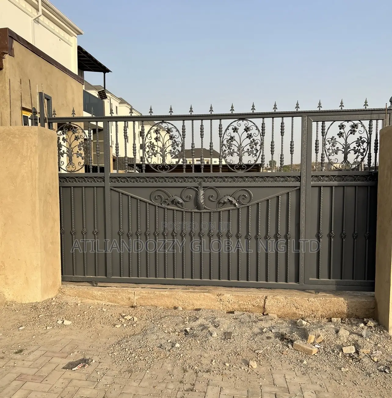 Wrought Iron Sliding Gray Gate
