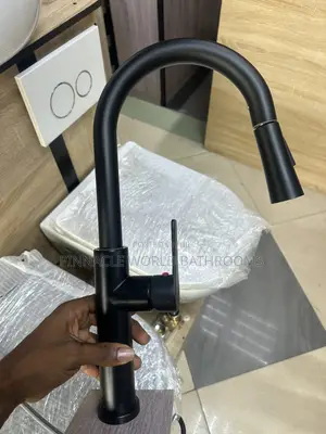 England Black Heavy Gage Pull Out Kitchen Sink Mixer Tap Hot and Cold