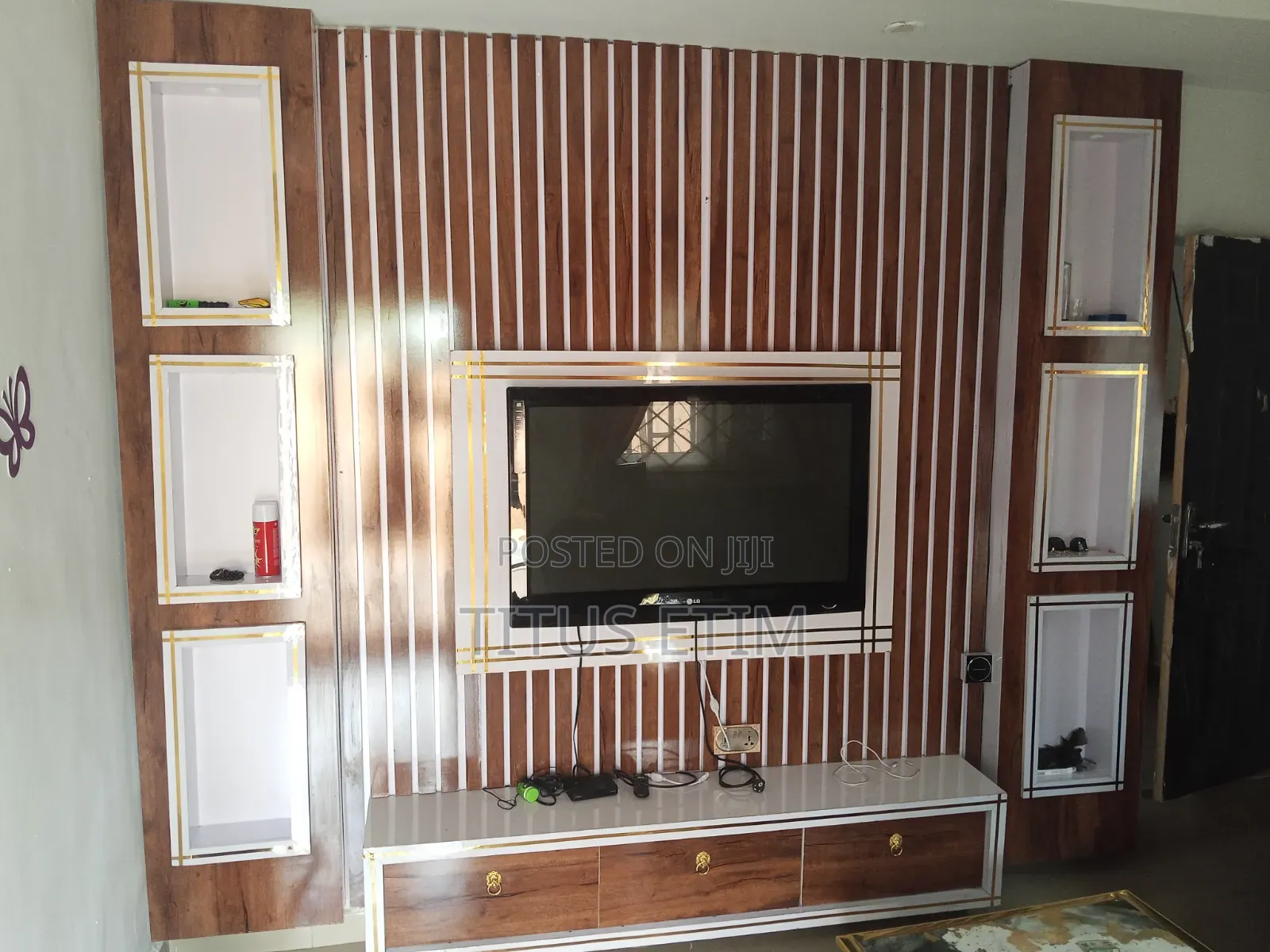 Wall Panel Tv Console and Two Single One Double a Center Table