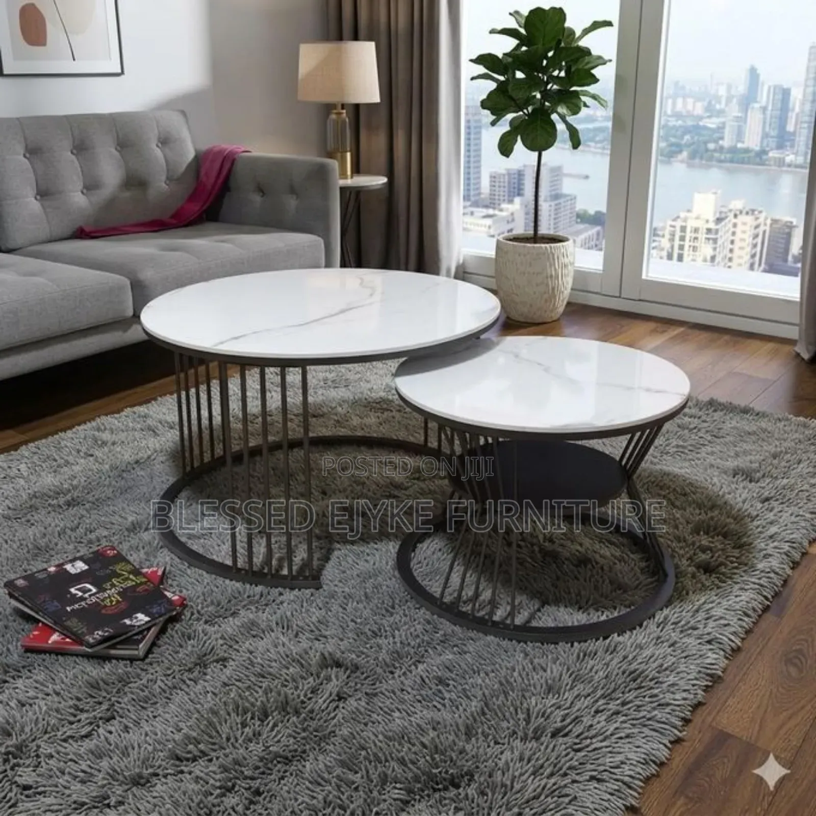 Luxury Nesting Coffee Table Set - Round White Marble Top