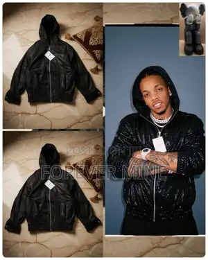 Luxury Black Metallic Hooded Bomber Jacket Celebrity Streetwear