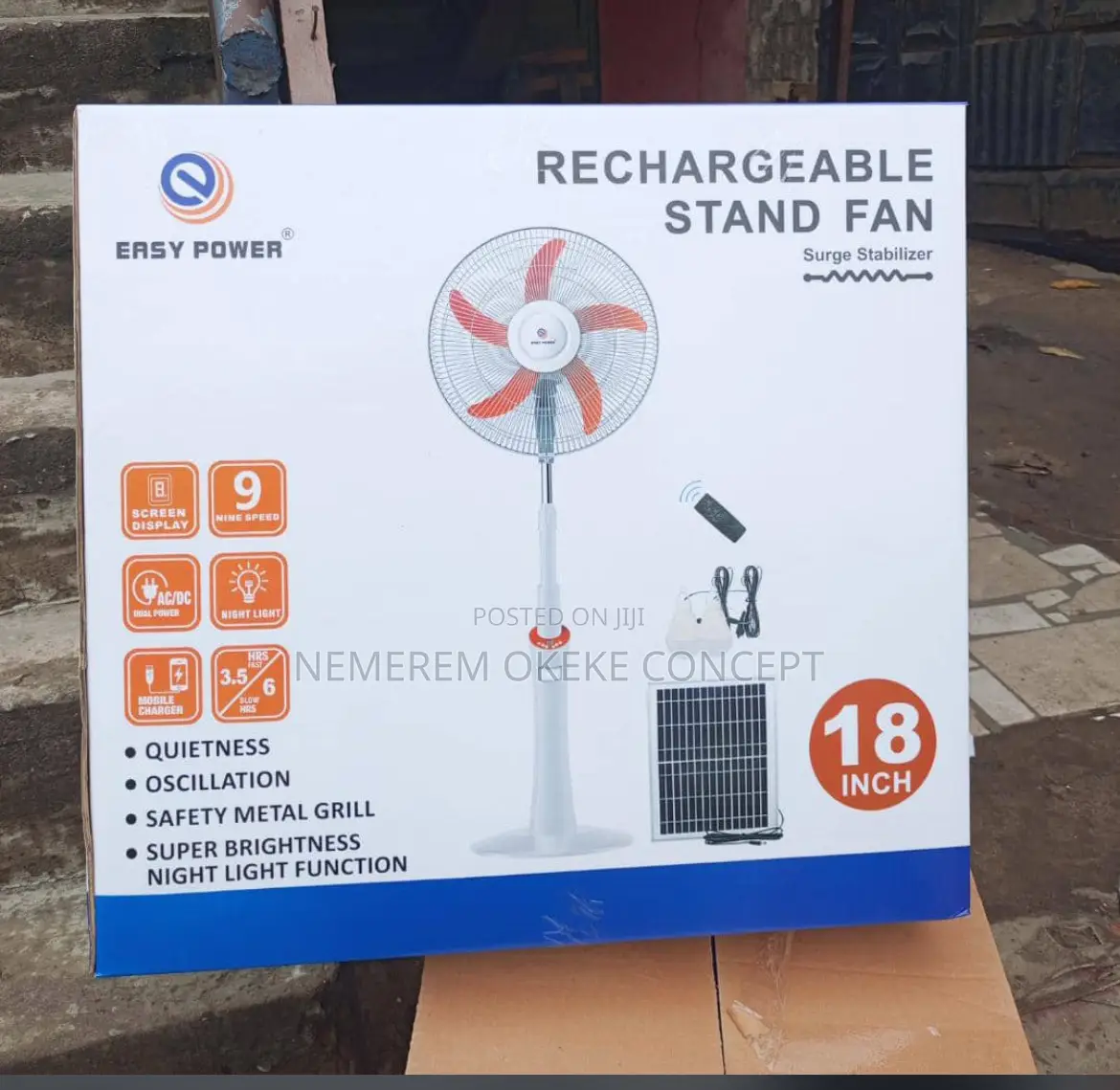 18 Inches Easy Power Solar Rechargeable Stand Fan With With Remote ...