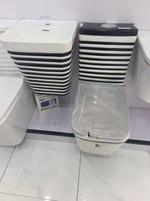 White and Black Toilet Seat With Hanging Basin
