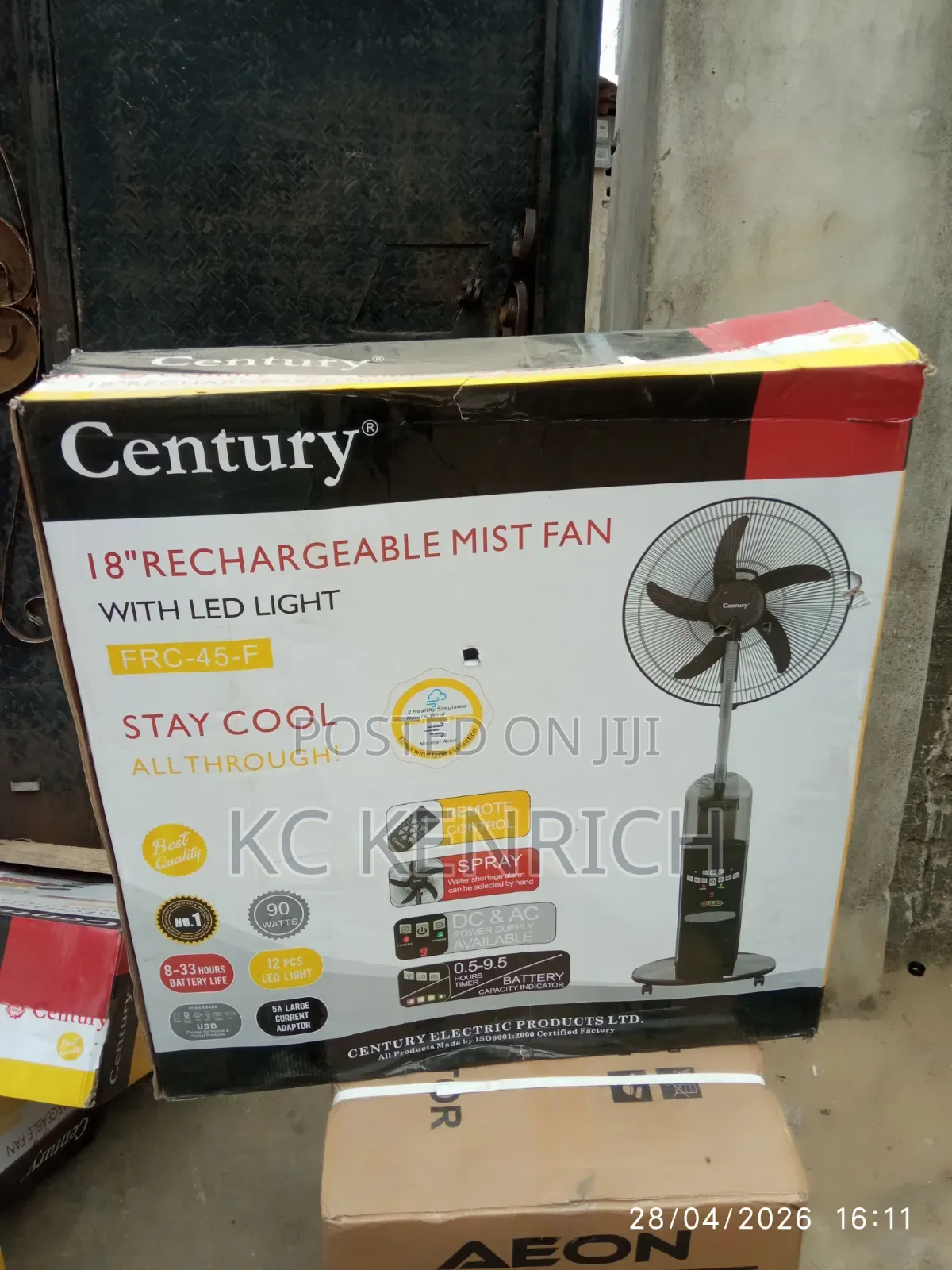 Century Rechargeable Mist Fan 18 Inch