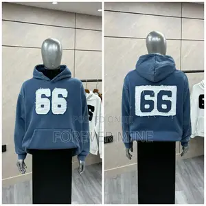 Oversized “66” Patch Hoodie Distressed Streetwear Hoodie