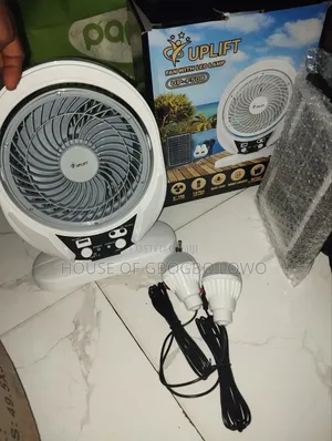 8 Inches Rechargeable Fan With Solar Panel and Two Bulb