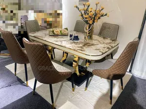 Luxury Marble-Top Dining Set With Gold Base