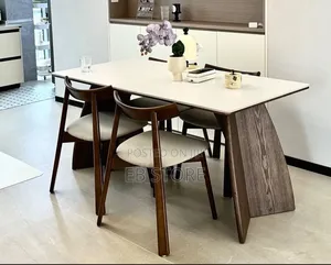 6-Seater Dining Set Modern Wooden Dining Table Cushioned Chairs