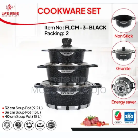 Large Capacity Granite Coated Cookware Set - 40/36/32