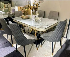 Luxury 6-Seater Dining Set With Marble Top and Golden Leg
