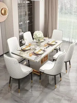 Premium 6-Seater Dining Set With Quilted Chairs