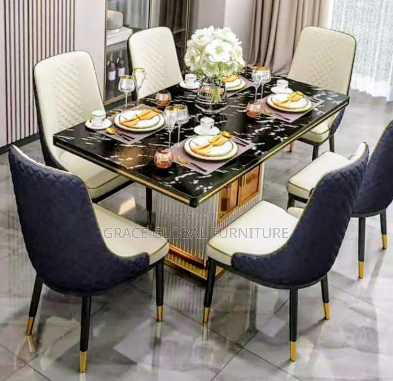 Stylish Marble Dining Set With Designer Chairs
