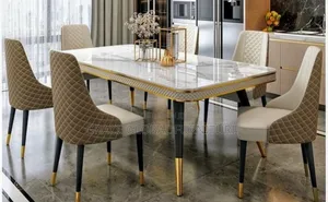 Classic Marble Dining Set With Upholstered Chairs (6 Seater)