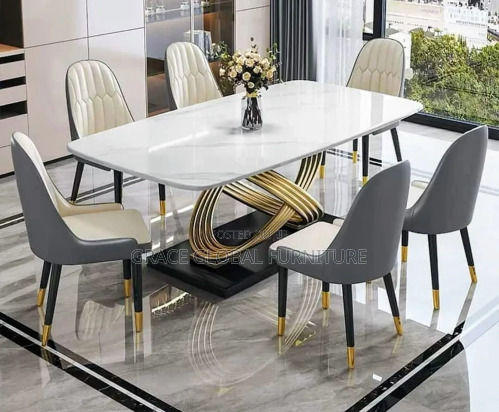 )
Modern Home Dining Set Soft Leather Chairs