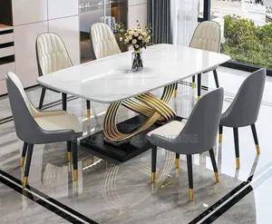 )
Modern Home Dining Set Soft Leather Chairs