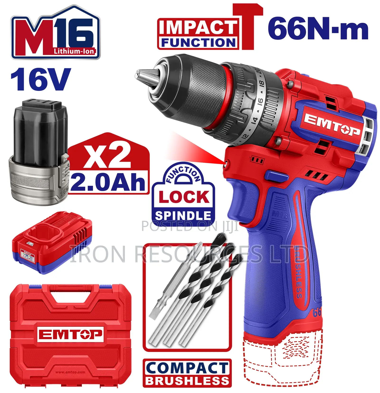 Compact Brushless Cordless Impact Drill 66n-M