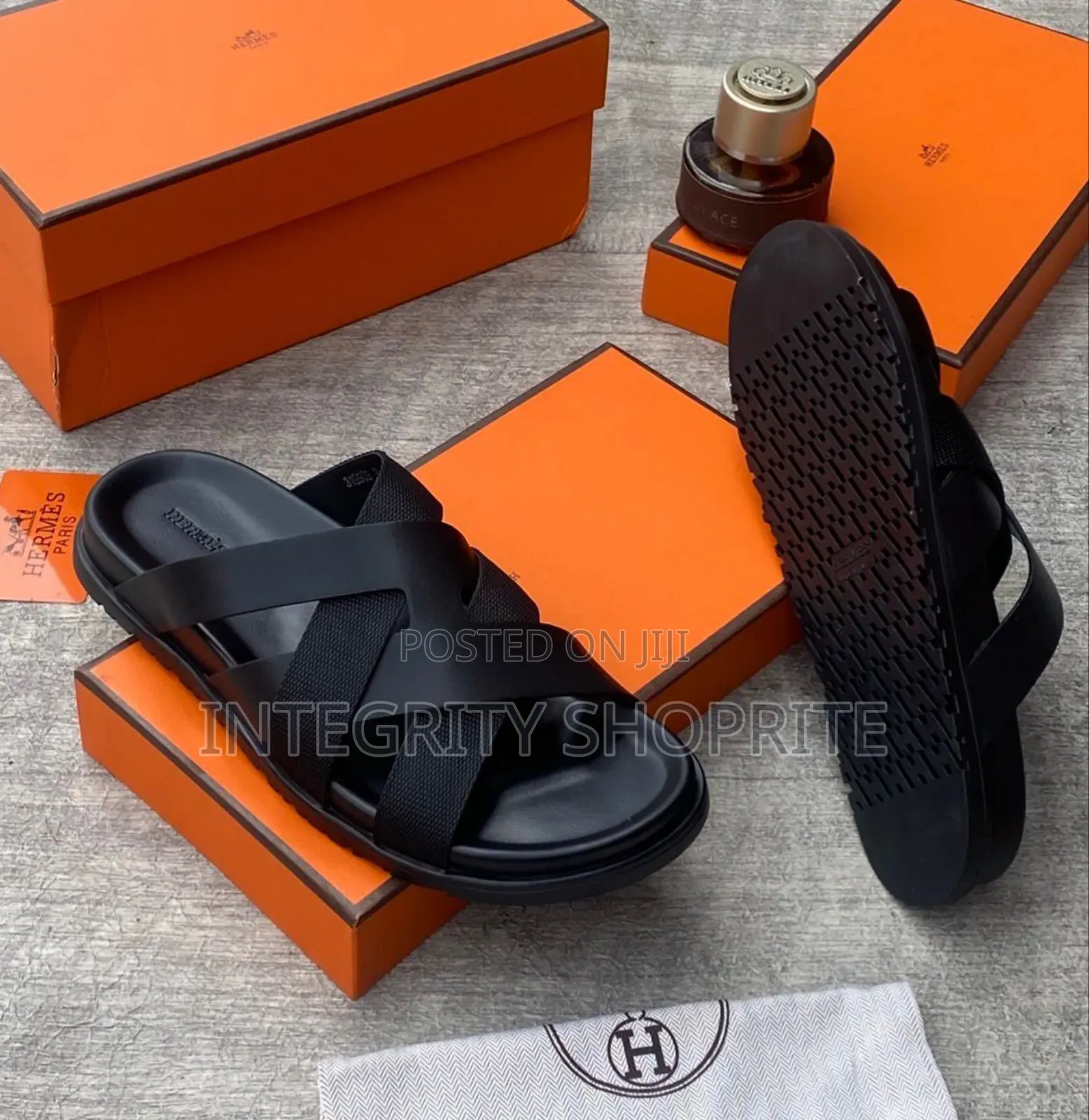 Black Hermes Slippers