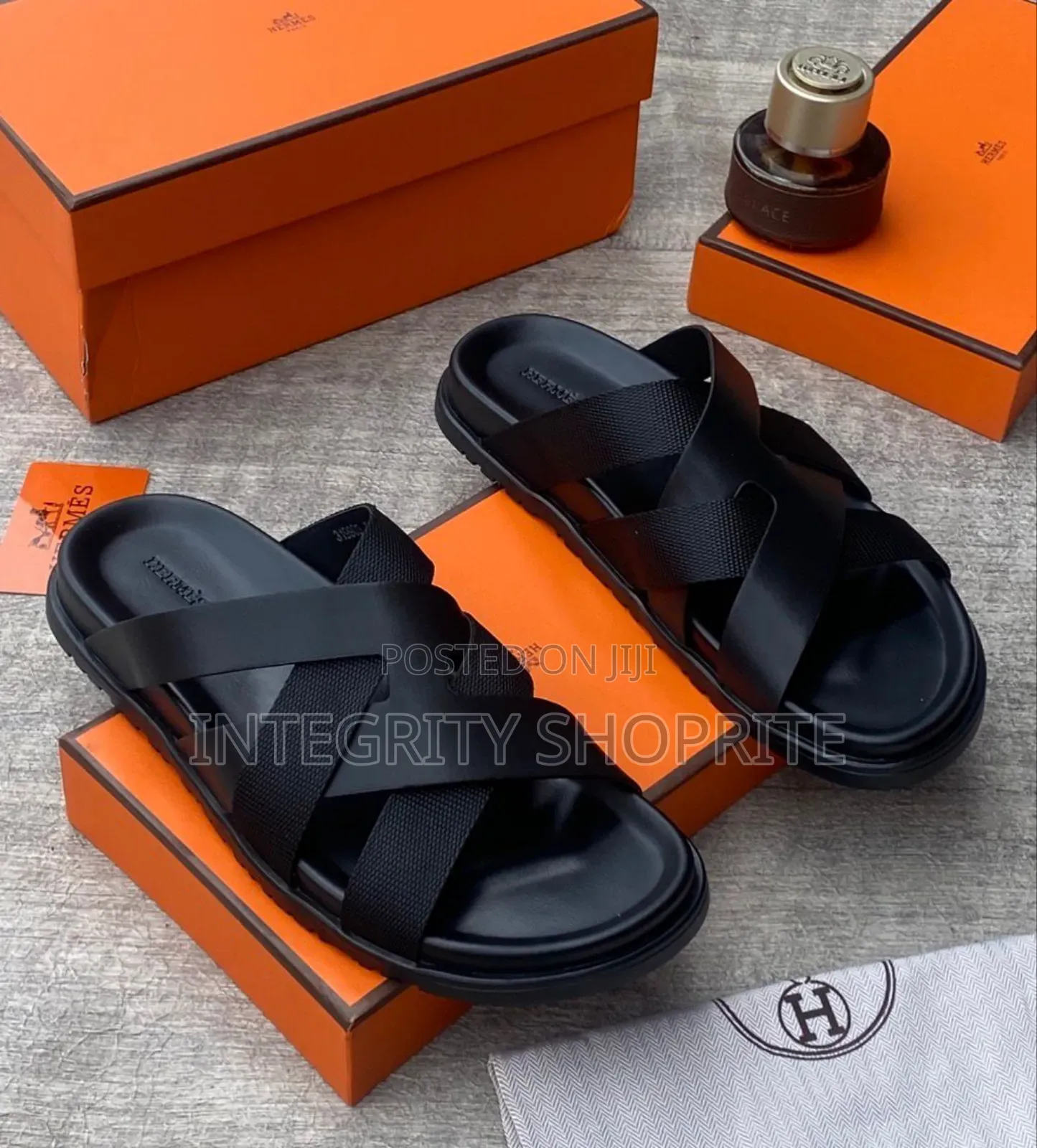 Black Hermes Slippers