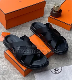 Black Hermes Slippers