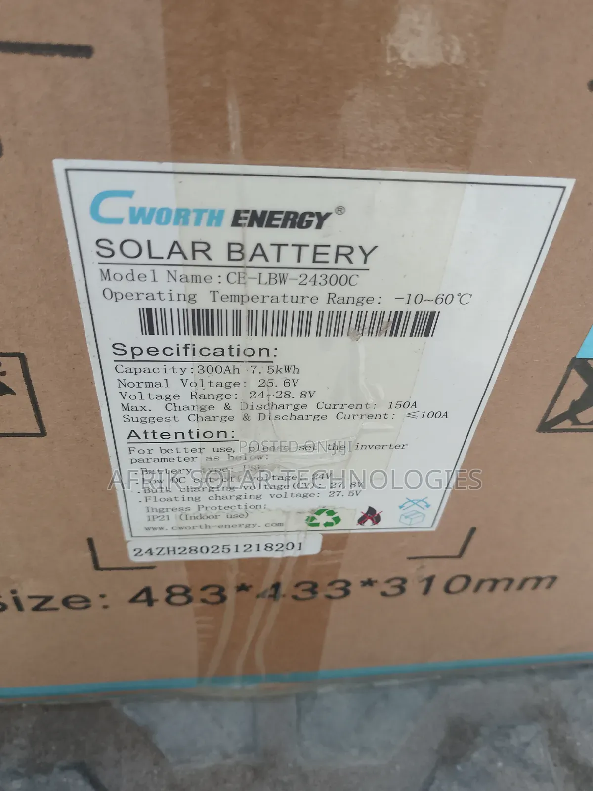 7.5kwh 24v Cworth Lithium Battery