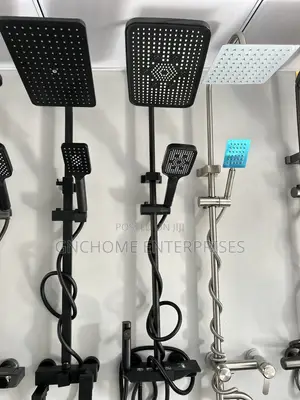 Black Standing Shower With Rose
