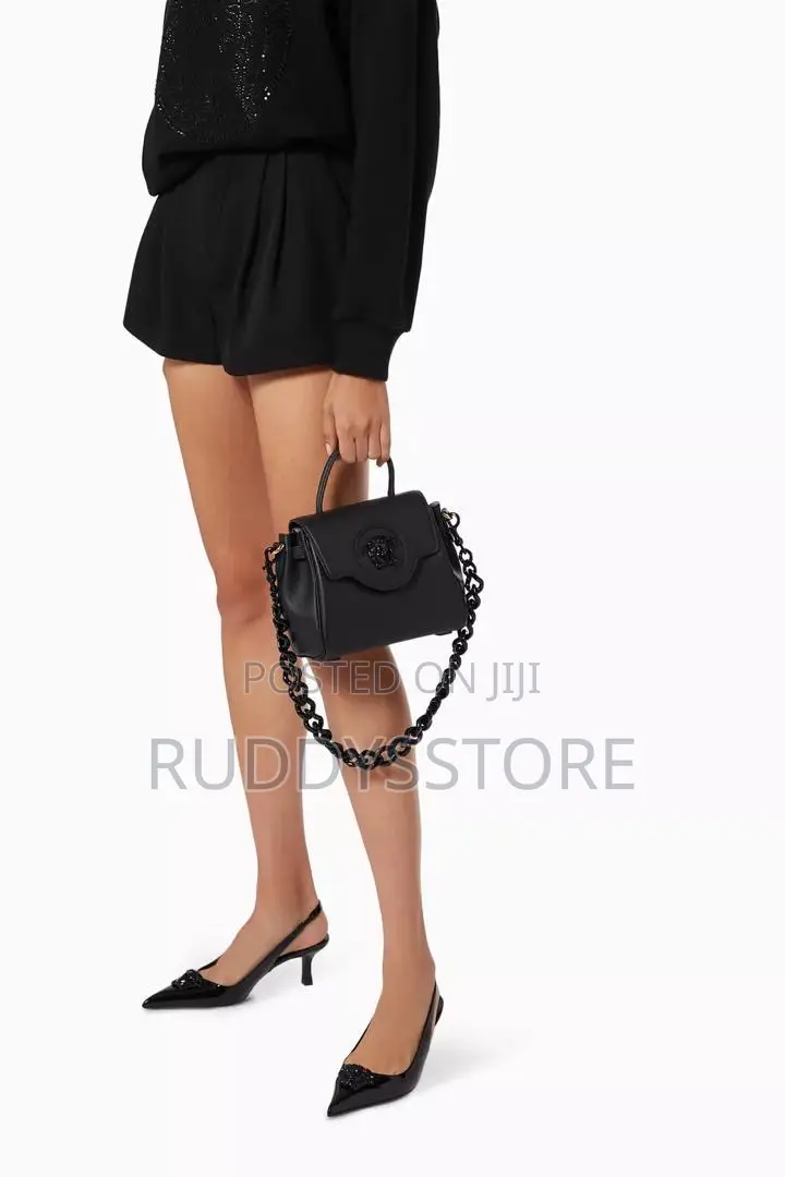 Versace La Medusa Leather Top-Handle Bag.