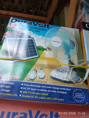 Duravolt Rechargeable Table Fan 12 Inch With Solar and 2 Bulbs