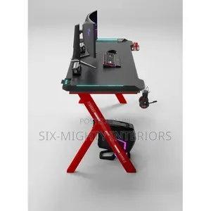 Modern R Shaped RGB Led Lights Gaming Table 1.2mtr (Black/Red)