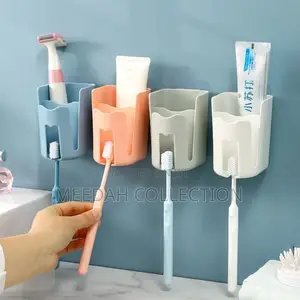 Punch-Free Wall-Mounted Toothpaste /Toothbrush Holder With Cup