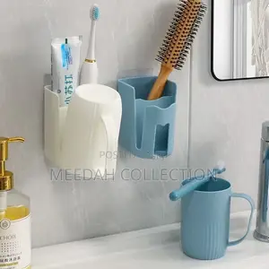 Punch-Free Wall-Mounted Toothpaste /Toothbrush Holder With Cup