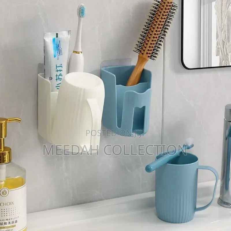 Punch-Free Wall-Mounted Toothpaste /Toothbrush Holder With Cup