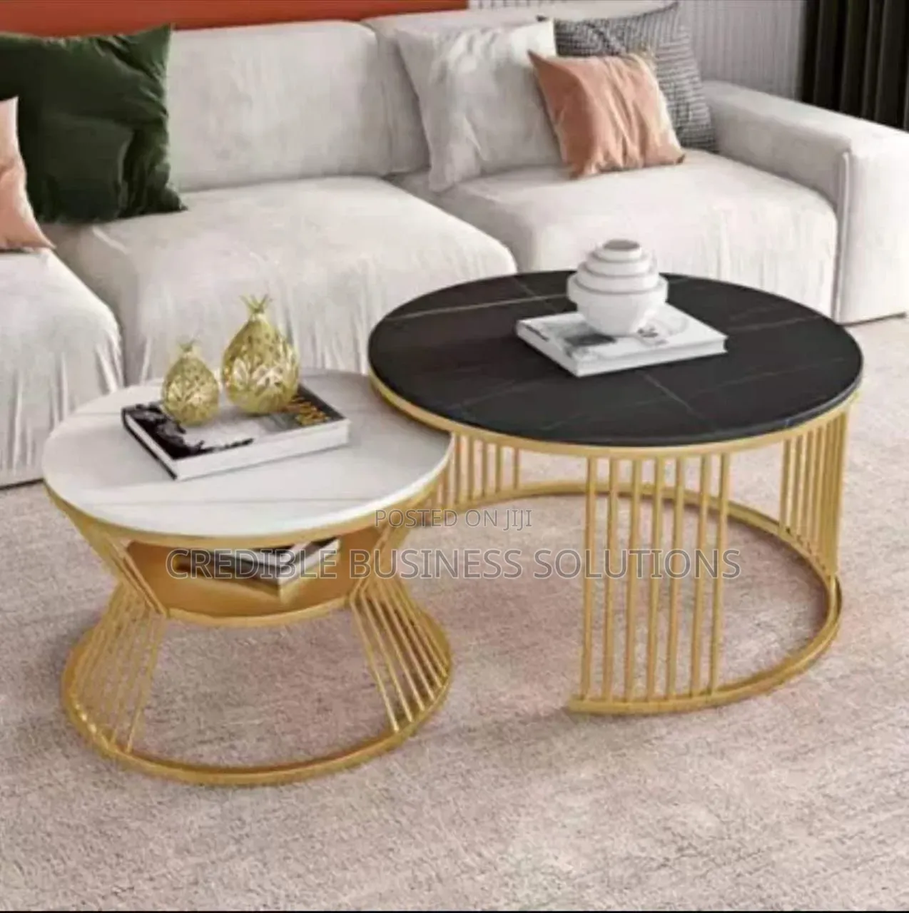 Twin Black and White Marble Centre Table