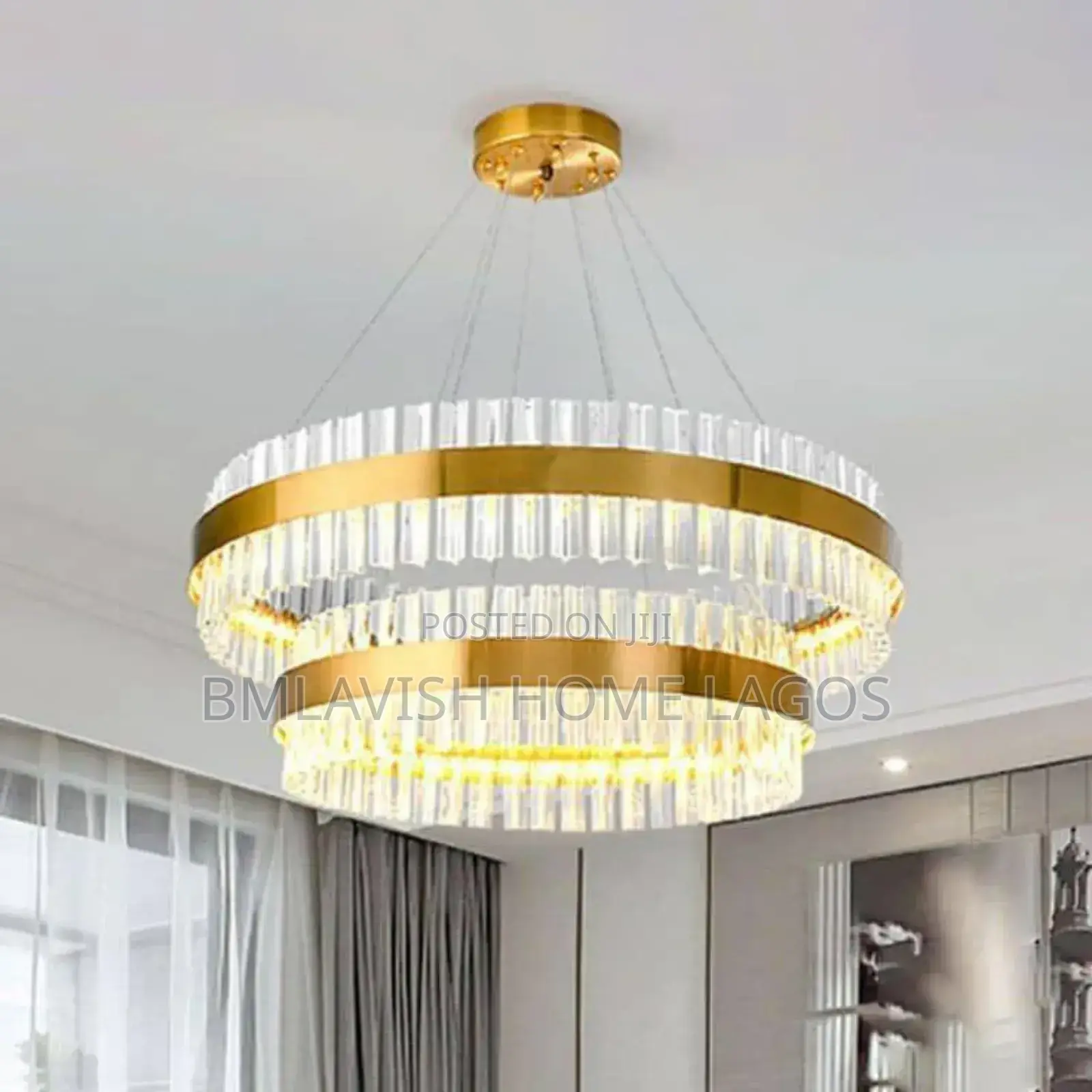 Gold White Round Crystal Led Chandelier