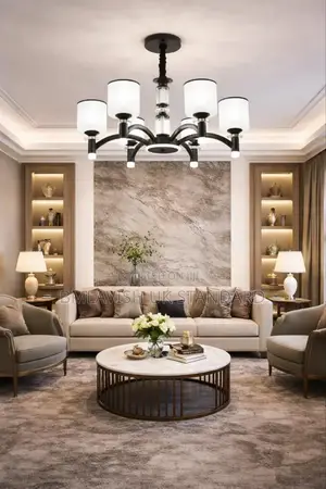 Nordic-Style Black Chandelier With White Drum Shades
