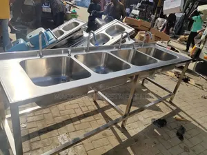Four Compartment Industrial Stainless Steel Kitchen Sink With Faucets